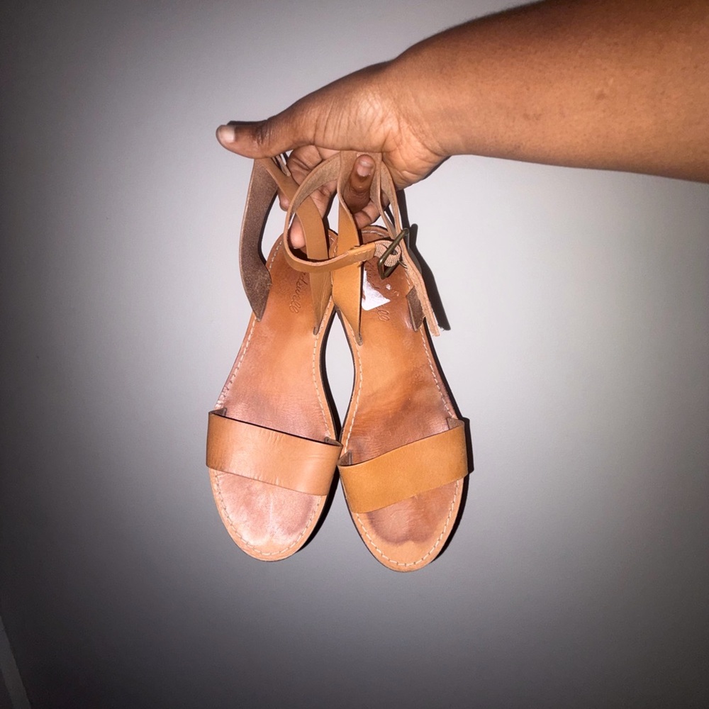 Madewell Women's Tan Leather Strappy Slide Sandals please check all pics